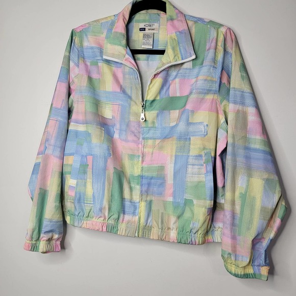 Vintage Jackets & Blazers - M Chunky watercolor jacket pastel Koret Windbreaker Z